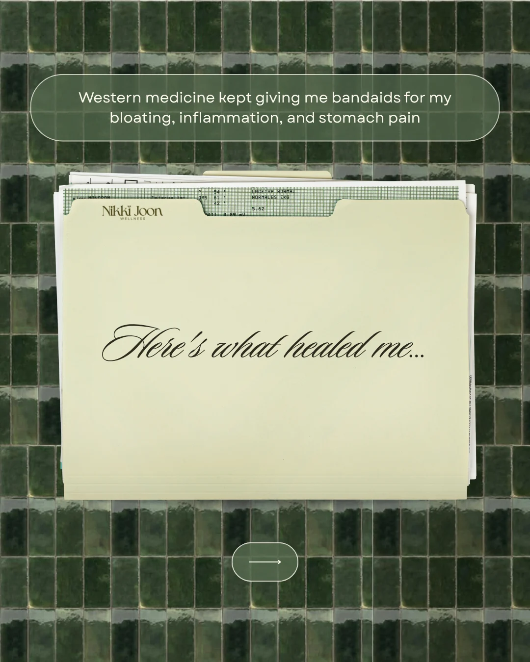Gut health cover slide — a file folder titled Here’s what healed me